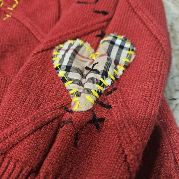 Ebossy Red Embroidered Cardigan Sweater Colorful Buttons Women’s Large - Picture 2 of 9
